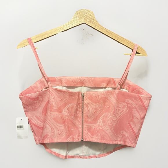 Le Lis Pink Swirl Boned Corset Crop Top W Zipper Back Women’s Size L NWT - Picture 6 of 7